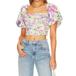 ASTR Multicolor Floral Puff Sleeve Crop Top